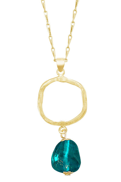 Teal Murano Glass & Freeform Pendant Necklace - GF