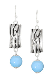 Blue Murano Glass & Textured Rectangle Drop Earrings - SF