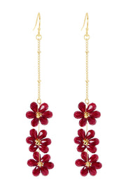 Red Austrian Crystal Flower Bloom Drop Earrings - GF