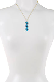 Blue Austrian Crystal Flower Bloom Pendant Necklace - GF