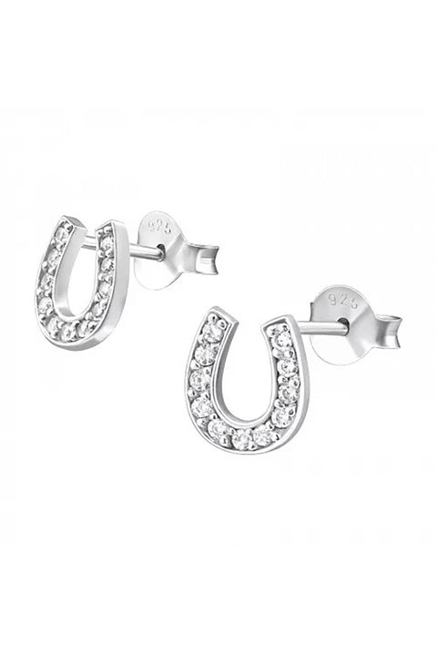 Sterling Silver Horseshoe Ear Studs With Cubic Zirconia - SS