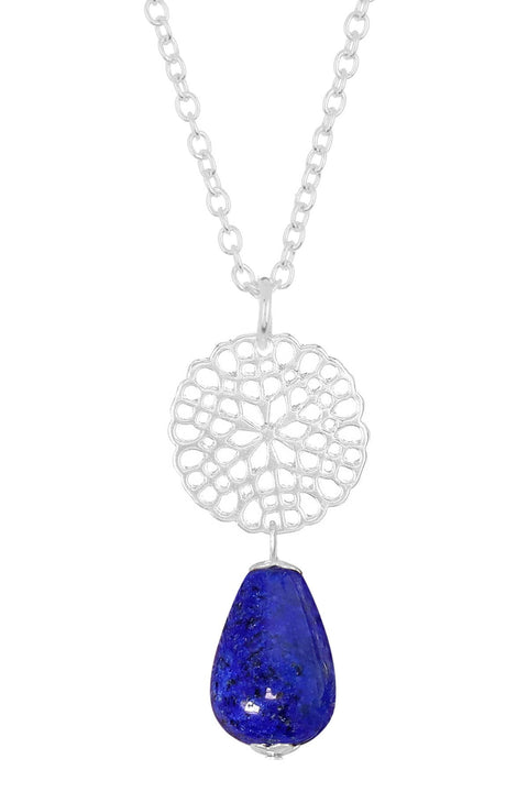 Lapis & Daisy Disc Pendant Necklace - SF