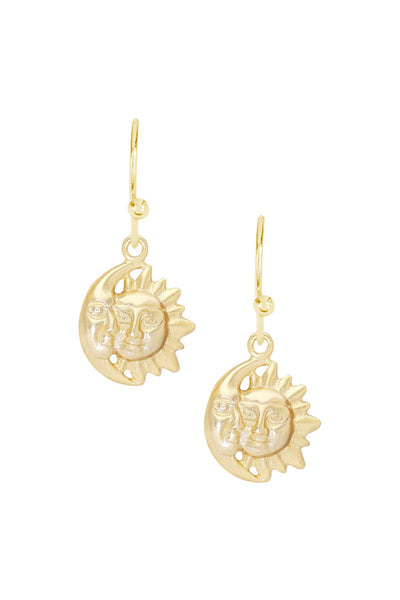 14k Gold Plated Sun & Moon Drop Earrings - GF