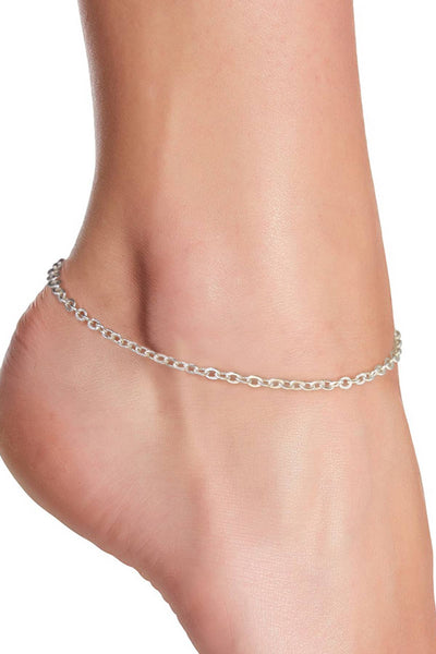 Silver Plated 2mm Cable Chain Anklet - SP