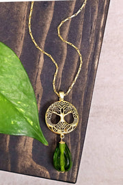 Peridot Murano Glass & Tree Of Life Pendant Necklace - GF