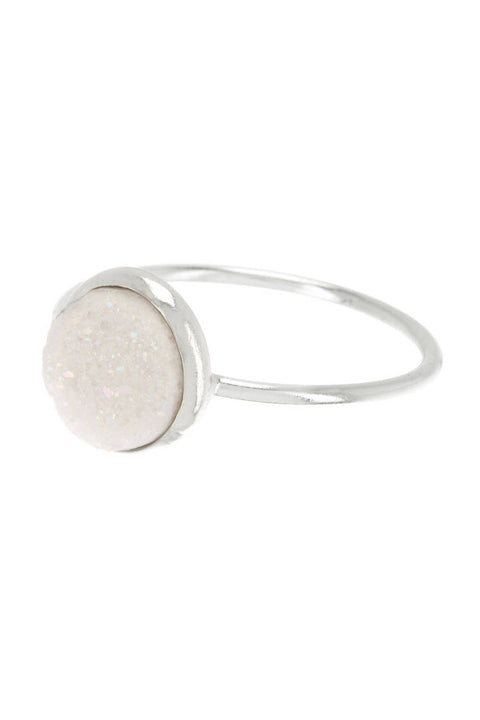 White Druzy Quartz Ring In Silver - SF