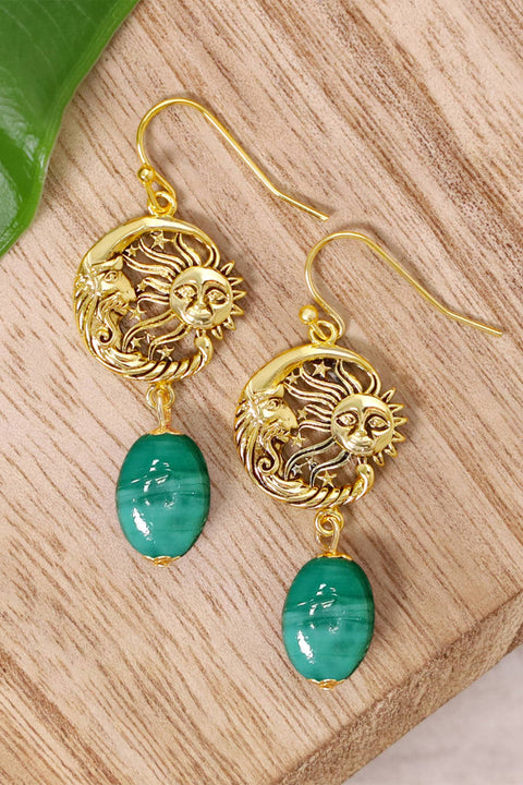 Green Murano Glass With Sun & Moon Drop Earrings - GF