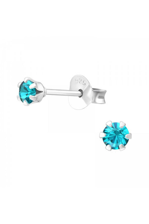 Sterling Silver Round 3mm Ear Studs With Crystals - SS