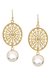 Moonstone Crystal Filigree Drop Earrings In Gold - GF