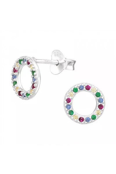 Sterling Silver Circle Ear Studs With Cubic Zirconia - SS