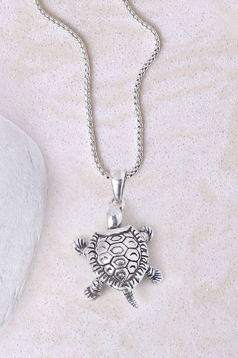 Sterling Silver 1" Moveable Turtle Pendant Necklace - SS