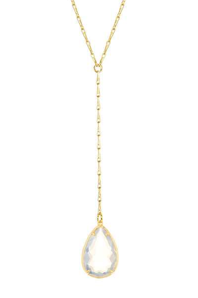 Moonstone Crystal Pear Cut Y Necklace - GF