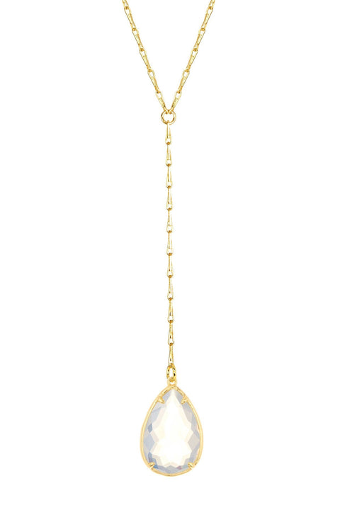 Moonstone Crystal Pear Cut Y Necklace - GF