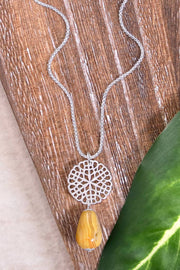 Crazy Lace Agate & Daisy Disc Pendant Necklace - SF