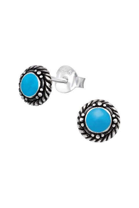 Sterling Silver Round Ear Studs With Epoxy - SS