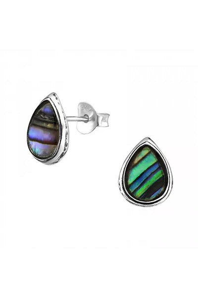 Sterling Silver Pear Ear Studs & Imitation Stone - SS