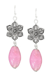 Pink Murano Glass & Coexist Harmony Lotus Drop Earrings - SF