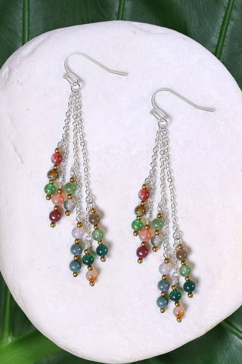 Mixed Jasper Crystal Drop Earrings - SF