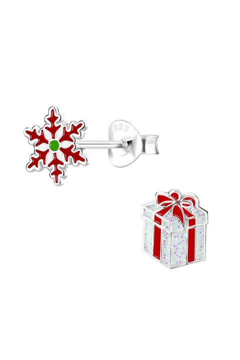 Sterling Silver Christmas Holiday Stud Earrings - SS