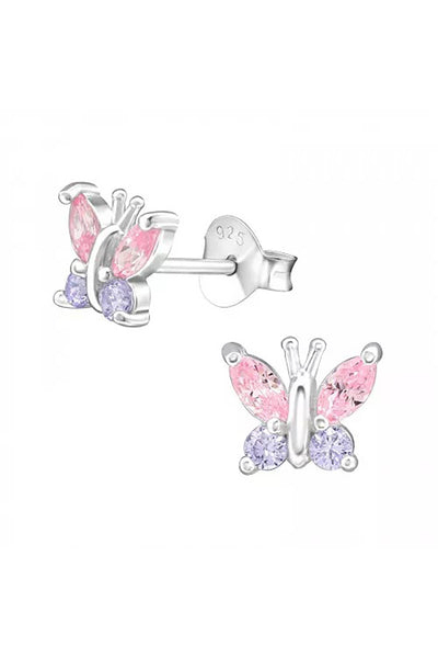 Sterling Silver Butterfly Ear Studs With Cubic Zirconia - SS