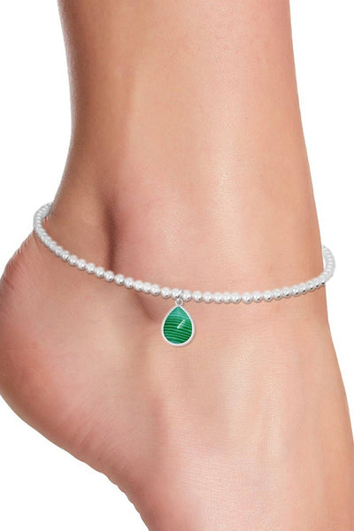 Green Lace Agate Beaded Anklet - SF