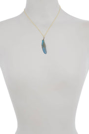 Natural Blue Patina Feather Pendant Necklace - GF