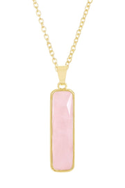 Rose Quartz Rectangle Pendant Necklace - GF