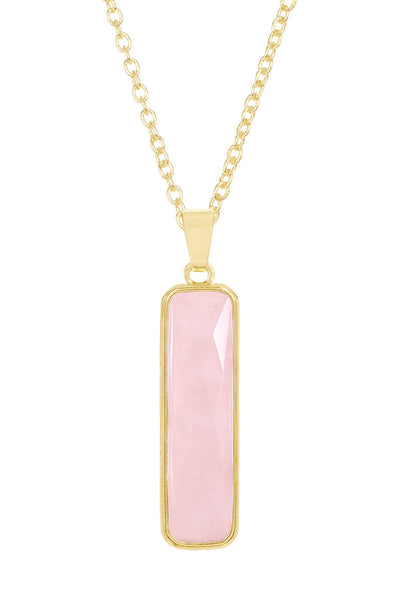 Rose Quartz Rectangle Pendant Necklace - GF