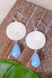 Aquamarine & Swirl Disc Drop Earrings - SF