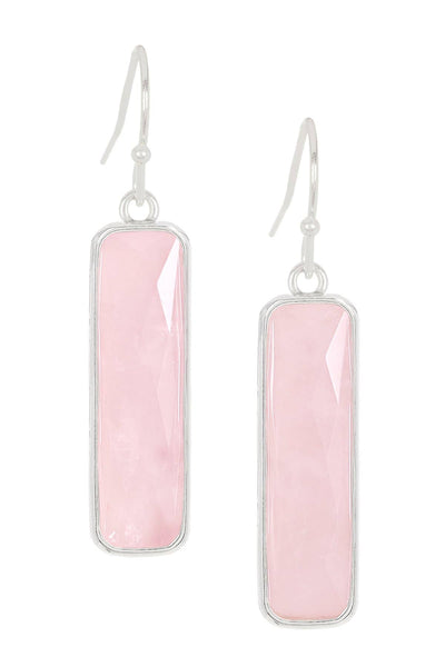 Rose Quartz Rectangle Drop Earrings - SF