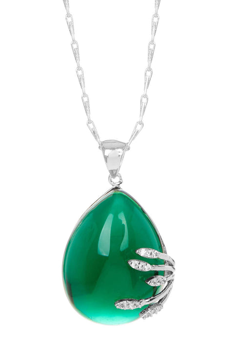 Green Onyx Floral Pendant Necklace - SF