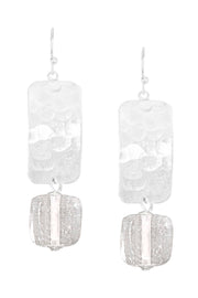 Clear Murano Glass & Hammered Rectangle Drop Earrings - SF