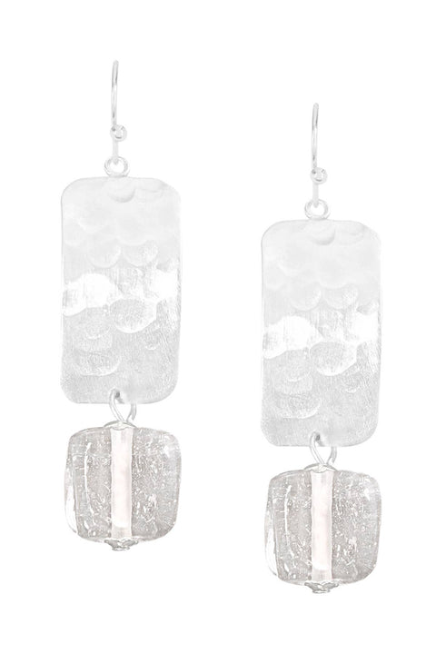 Clear Murano Glass & Hammered Rectangle Drop Earrings - SF