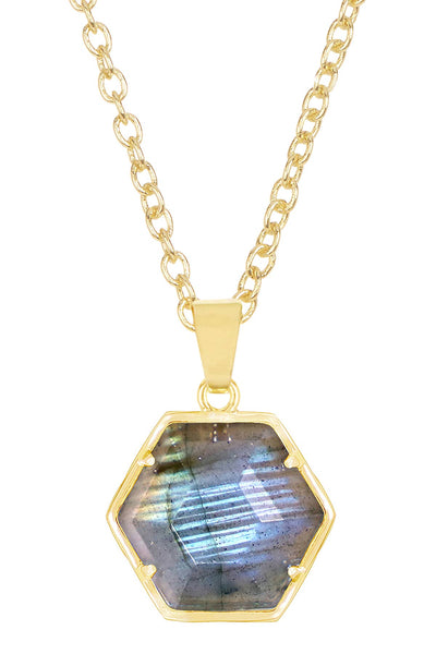 Labradorite Hexagon Pendant Necklace - GF