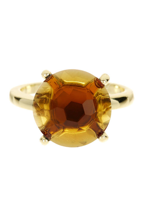 Amber Crystal Prong Set Round Ring - GF