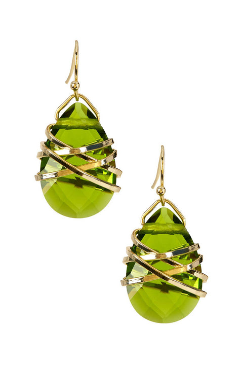 Peridot Crystal Wrapped Earrings In Gold - GF