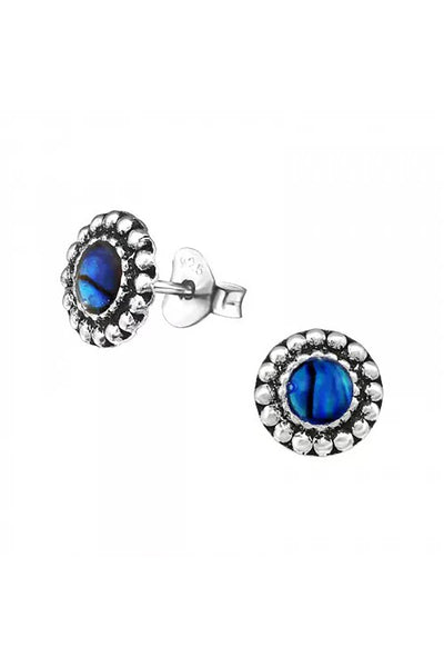 Sterling Silver Round Ear Studs & Imitation Stone - SS