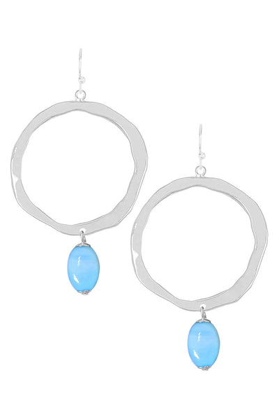 Blue Murano Glass & Hammered Hoop Drop Earrings - SF