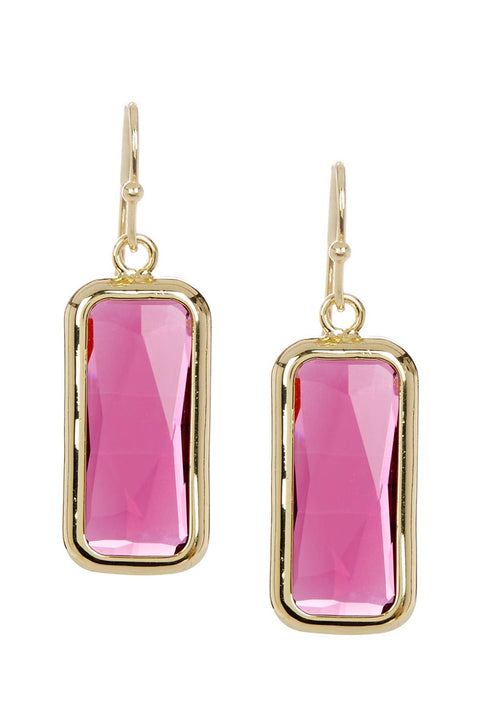 Raspberry Crystal Rectangle Earrings In Gold - GF