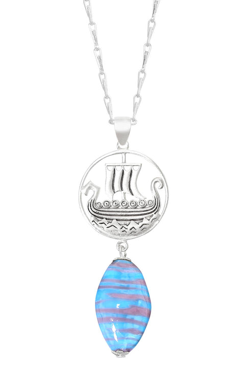 Murano Glass & Viking Ship Pendant Necklace - SF