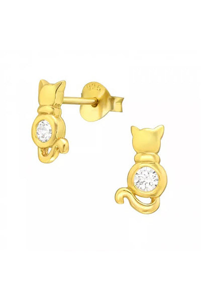 Sterling Silver Cat Ear Studs With Cubic Zirconia - VM