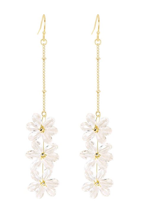 Clear Austrian Crystal Flower Bloom Drop Earrings - GF