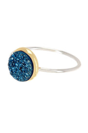 Blue Druzy Quartz 2-Tone Ring - SF