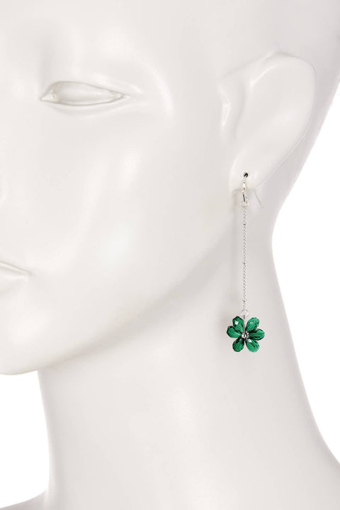 Emerald Austrian Crystal Flower Bloom Dangle Earrings - SF