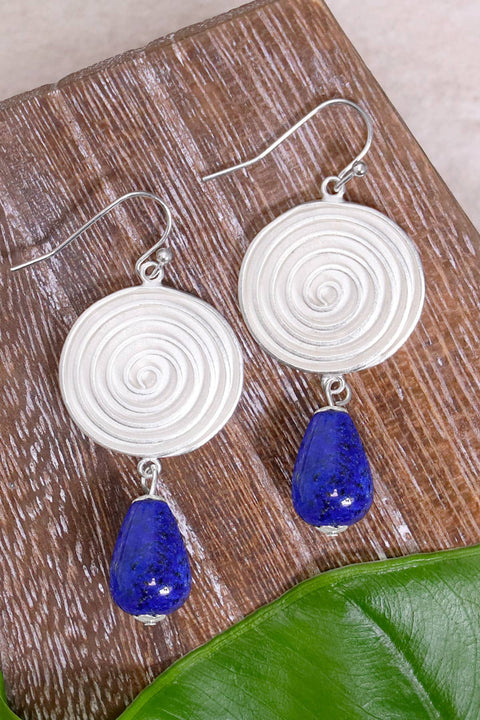 Lapis & Swirl Disc Drop Earrings - SF