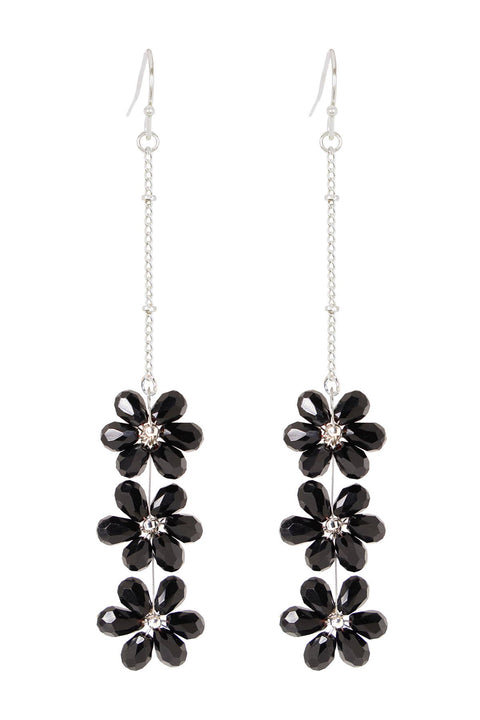 Black Austrian Crystal Flower Bloom Drop Earrings - SF