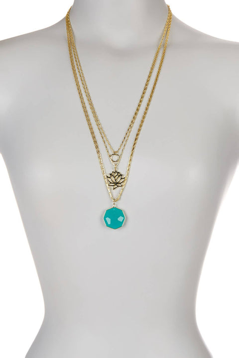 Amazonite Crystal & Lotus Necklace - GF