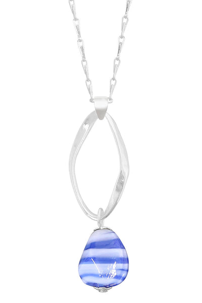 Blue Murano Glass & Freeform Hoop Pendant Necklace - SF