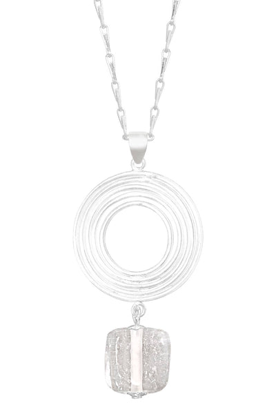 Clear Murano Glass & Swirl Disc Pendant Necklace - SF