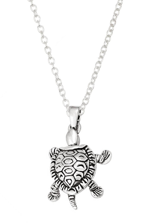 Sterling Silver 1" Moveable Turtle Pendant Necklace - SS